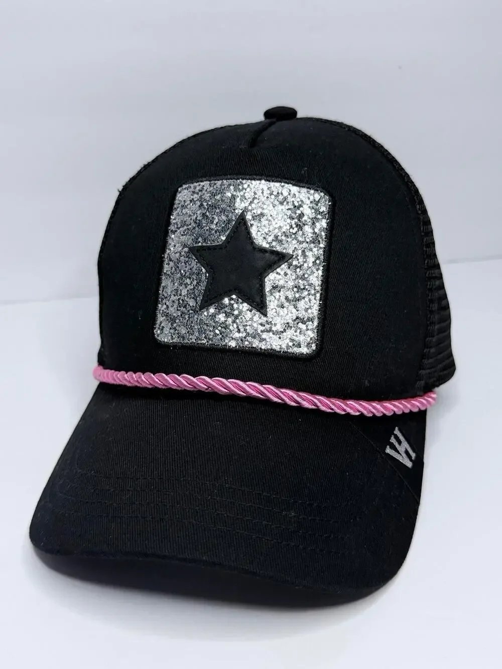 VINTAGE HAVANA 1954 Trucker Hat Cap Women | Mesh, Black/Pink/Silver Sparkly